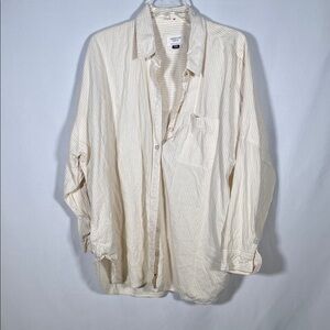 AMERICAN EAGLE WOMENS YELLOW WHITE STRIPE OVERSIZED FIT BUTTON DOWN SHIRT MEDIUM
